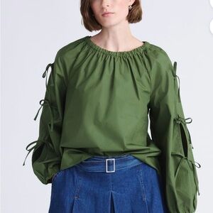 Elegant Olive Green Blouse with Sleeve Ties
